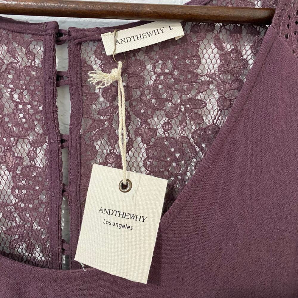 And the Why Los Angeles Dress Womens Size L Mini Long Sleeve Lace back Mauve NWT - Picture 4 of 8